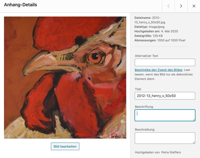 Beispiel Bildschirmfoto Medien Anhang Details - Hahnportrait